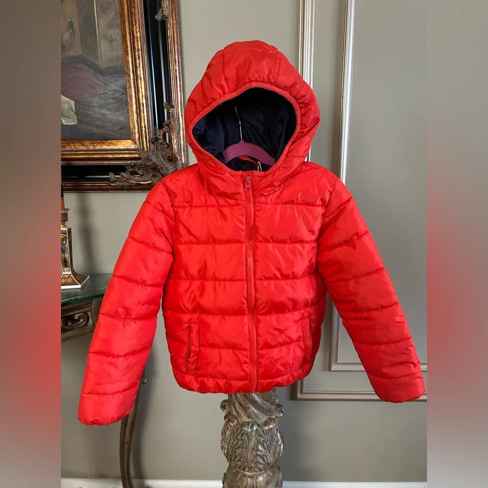 Sinsay Red Hooded Puffer Jacket Lightweight Winter Coat Girls 7-8 128 CM